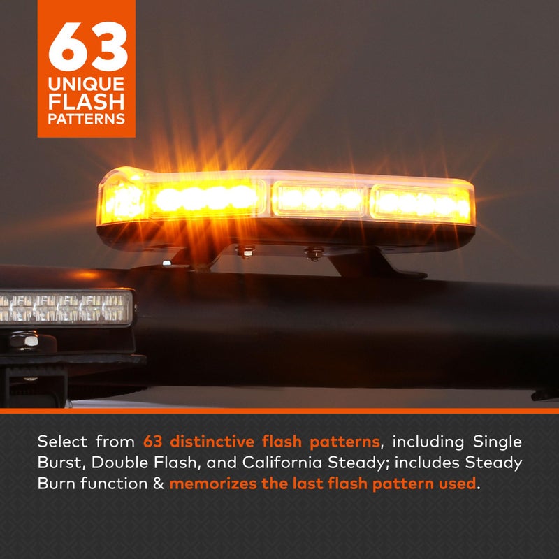 LAMPHUS NanoFlare NFMB40 12" 12V 40W AMBER LED Strobe Mini Light Bar [Magnet/Permanent Mount] Yellow Rooftop Rotating Safety Flashing Emergency Warning Beacon Lightbar for Work Truck Vehicle - Image 2
